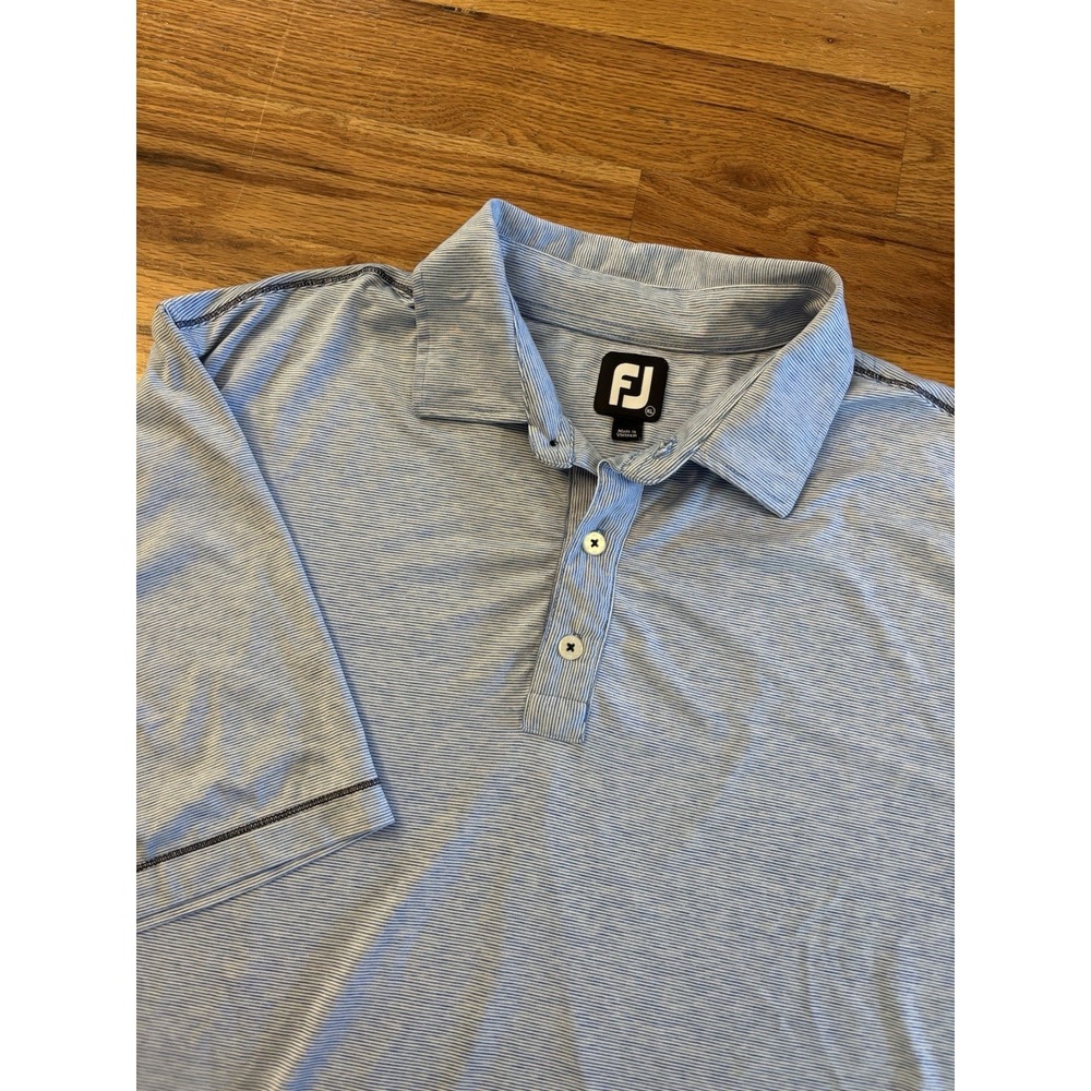 FJ FOOTJOY Men's Sz XL Polo Shirt Performance Moisture Wick Blue Stripe‎